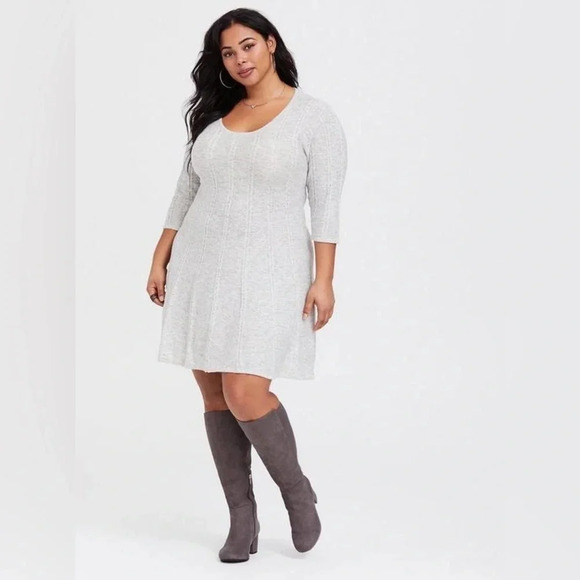 Torrid Grey 3/4 Sleeves Ribbed Mini Sweater Skater Dress Plus Size 4XL - Picture 5 of 5
